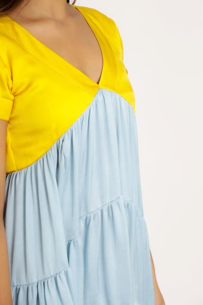 Yellow Ice Blue Asymmetrical Dress