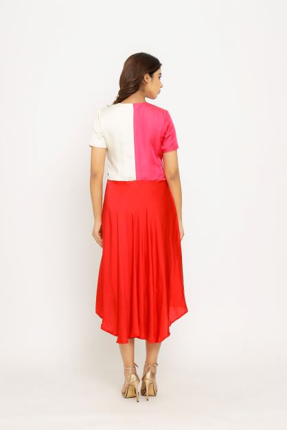 Red Pink Color Blocking Dress