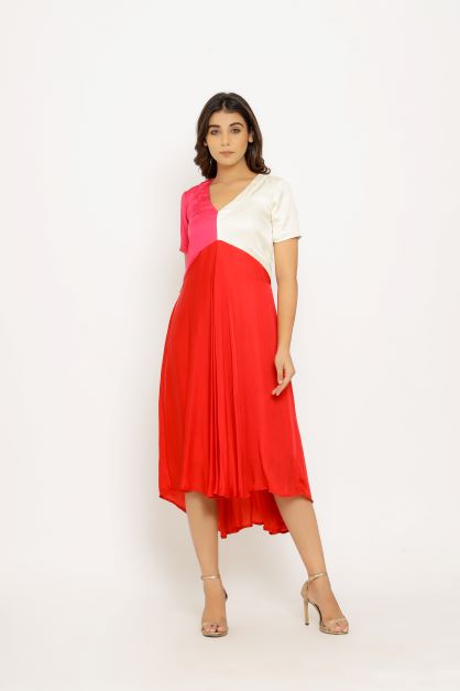 Red Pink Color Blocking Dress