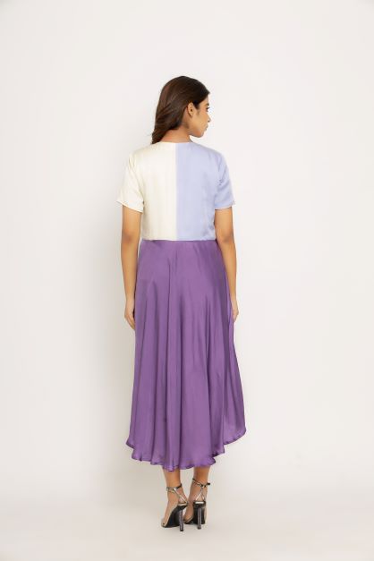 Bamboo Modal Silk Dress Made To Order Color Blocking Purple-Lilac