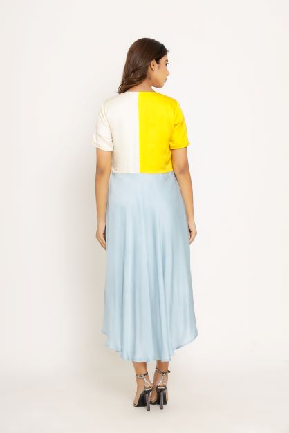 Yellow-Ice Blue Midi Dress XS Yellow-Ice Blue Midi Dress XS