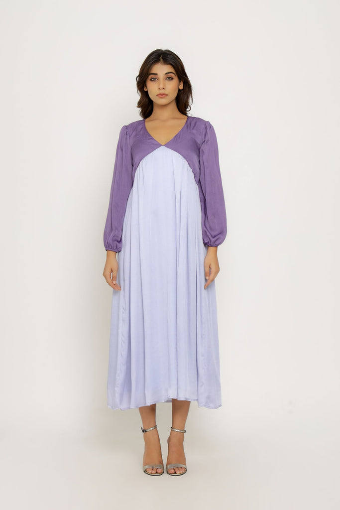 Lilac Embroidered Draped Dress | Drape gowns, Draped dress, Colorful dresses