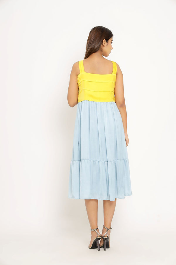 Yellow Ice Blue Midi Dress