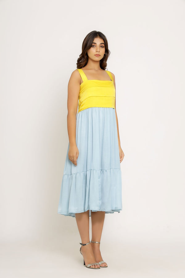 Yellow Ice Blue Midi Dress