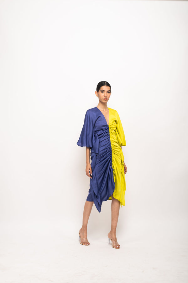 Bamboo Modal Silk Fitted Kaftan Dress with Rouching Detail- Colour blocked Kaftan Dress The Fairnest Bamboo Modal Silk Fitted Kaftan Dress with Rouching Detail- Colour blocked Kaftan Dress The Fairnest