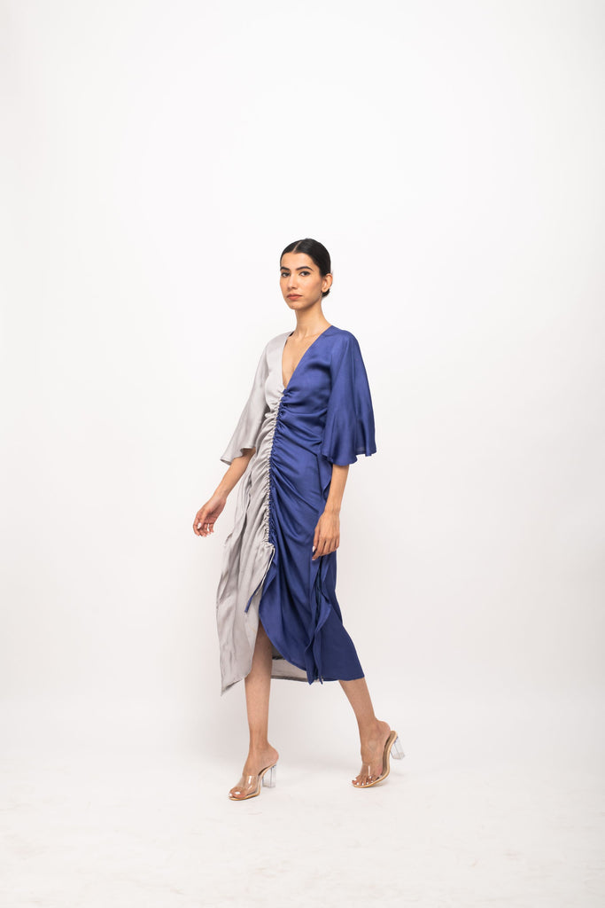 Bamboo Modal Silk Fitted Kaftan Dress with Rouching Detail- Colour blocked Kaftan Dress The Fairnest Bamboo Modal Silk Fitted Kaftan Dress with Rouching Detail- Colour blocked Kaftan Dress The Fairnest