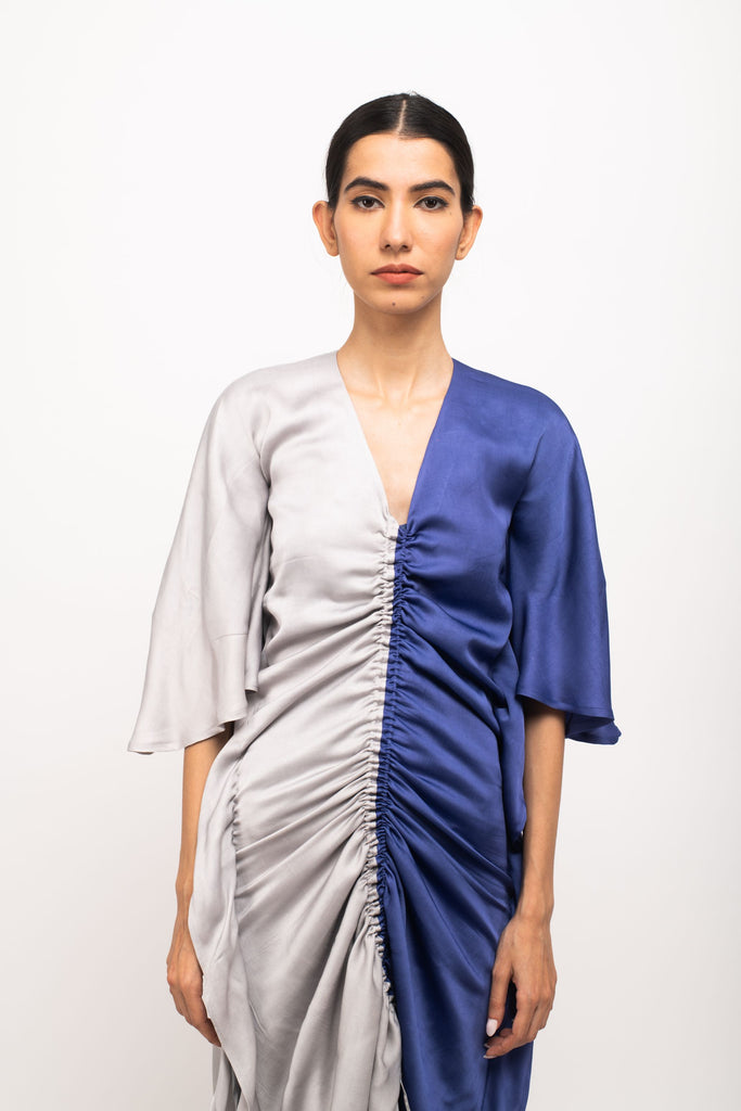 Bamboo Modal Silk Fitted Kaftan Dress with Rouching Detail- Colour blocked Kaftan Dress The Fairnest Bamboo Modal Silk Fitted Kaftan Dress with Rouching Detail- Colour blocked Kaftan Dress The Fairnest