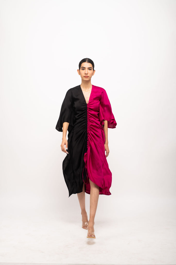 Bamboo Modal Silk Fitted Kaftan Dress with Rouching Detail Colour blocked Kaftan Dress The Fairnest