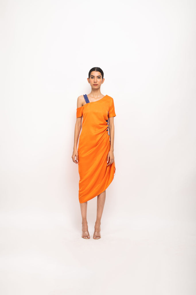 fitted one shoulder dress Bamboo Modal Fitted One Shoulder Dress Colour Blocked Sporty Tight Dress –  The Fairnest