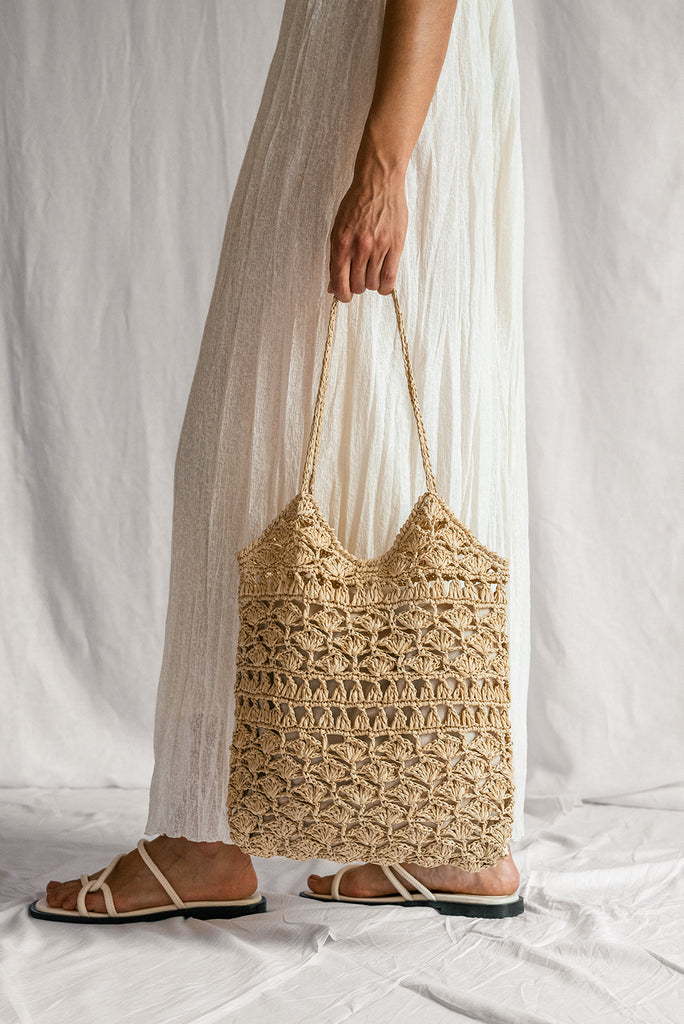 Crochet Raffia Tote Bag in Tan, Summer Tote Bag, Straw Mesh Bag ...