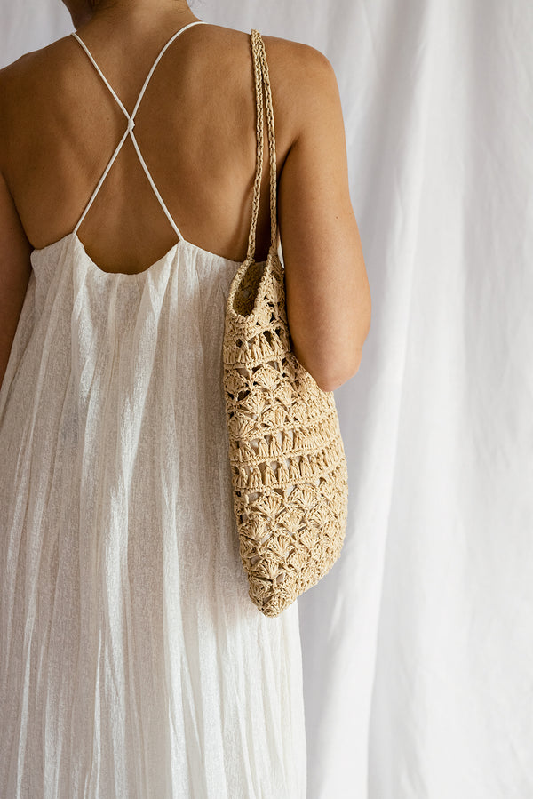Crochet Raffia Tote in Natural, Summer Tote Bag, Straw Mesh Bag