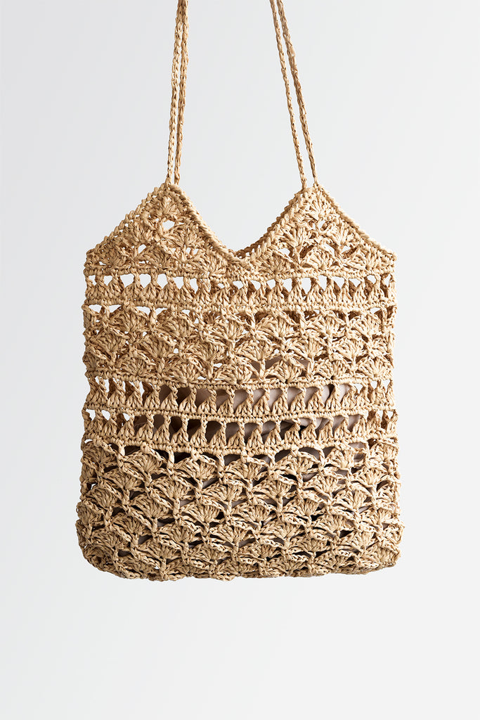 Crochet Raffia Tote in Tan Summer Tote Bag Straw Mesh Bag 