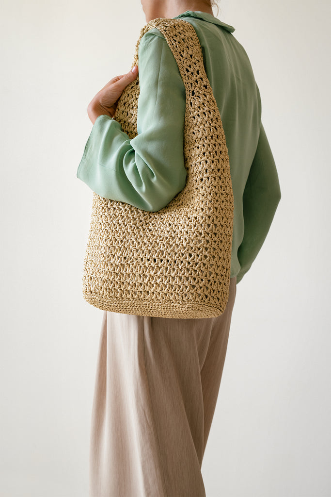 Handmade Raffia Bag Evening Crochet Pouch Bag Knitted Clutch 